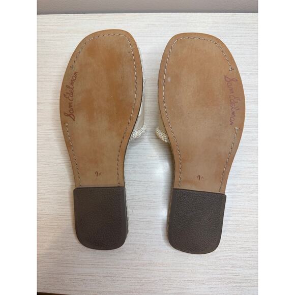 Sam Edelman Fitz Double-E logo Espadrille Slides Ivory Beaded Resort Beach 7.5 - Picture 4 of 4